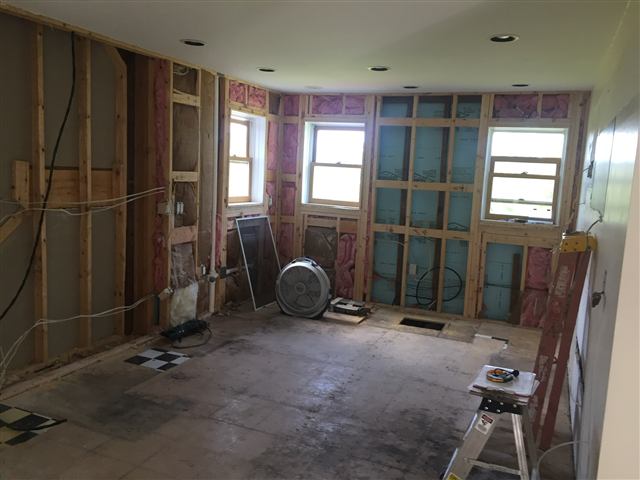 Room stripped to the studs during a remodel